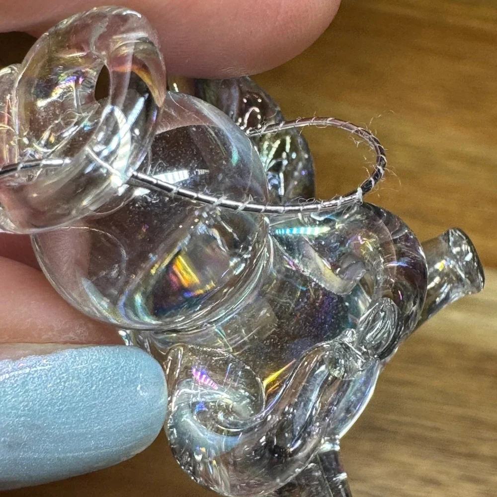 Iridescent Blown Glass Angel Ornament Mini Cherub Figurine Suncatcher Clear